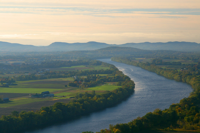 landscape of the connecticut river and mount sugarloaf